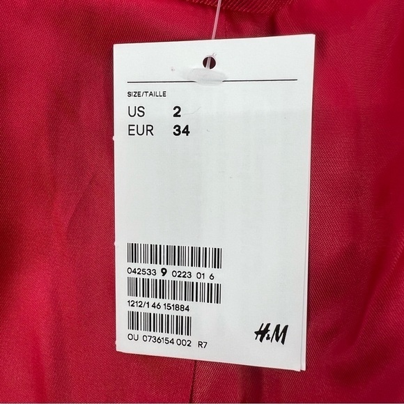 NWT H&M Red Single Button Notched Lapels Welt Front Pocket Blazer Size 2 Women's - Picture 4 of 10
